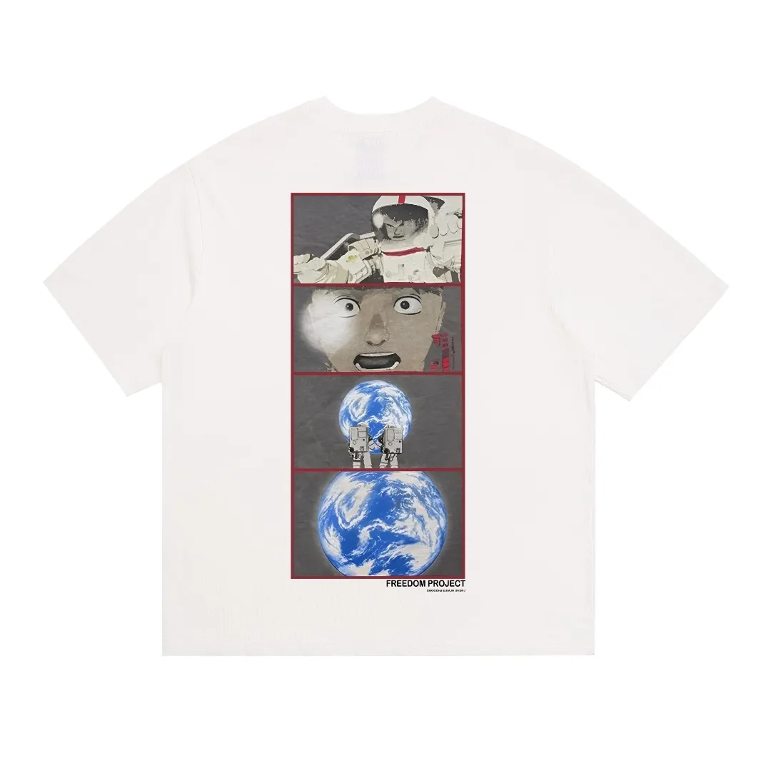 Saint Michael space comic print retro Vintage loose short-sleeved T-shirt with digital white ink direct printing. The fabric is breathable and the pattern is three-dimensional and clear. Fabric: Double yarn 240g Style number: S901 Size: S-M-L-XL Color: White Price: P110